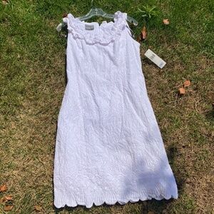 Eyelet Summer White Cotton Classy Sundress Pearl Collar NWT size 8 Muse